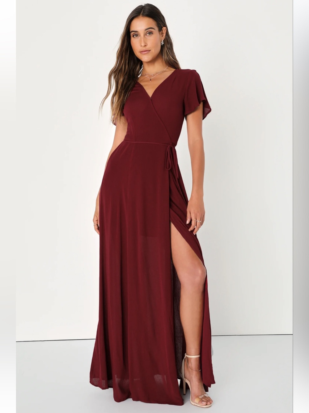 Lulus Heart of Marigold Burgundy Wrap Maxi Dress - XS